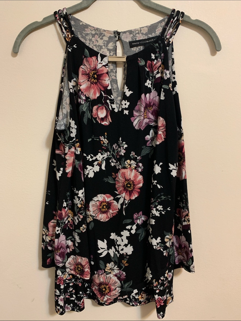 White House Black Market Black Floral Top